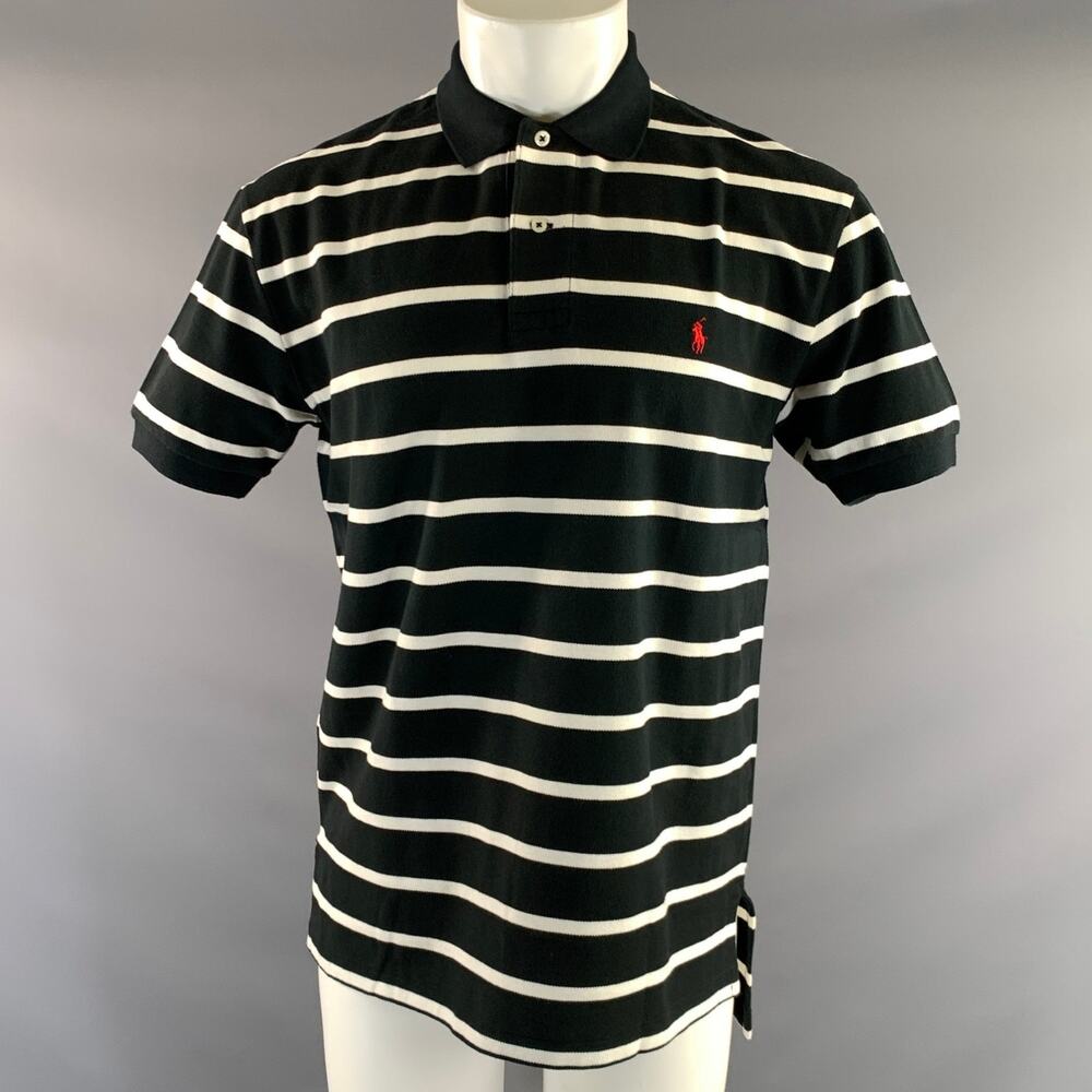 RALPH LAUREN Size M Black White Cotton Polo Short Sleeve Shirt